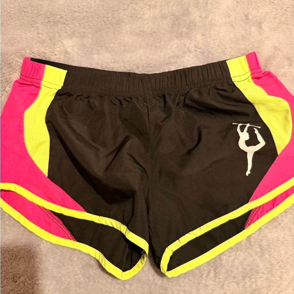 Women's Black Athletic Shorts with Neon Pink & Yellow Trim